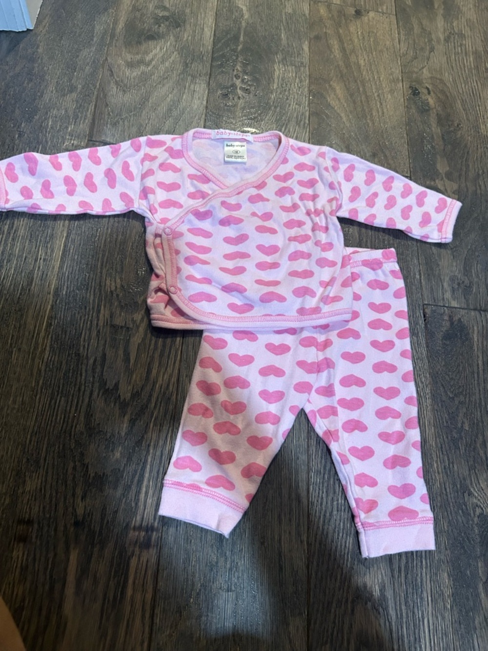 Baby Steps Pink Heart-Print Baby Kimono-style Set Size- Newborn